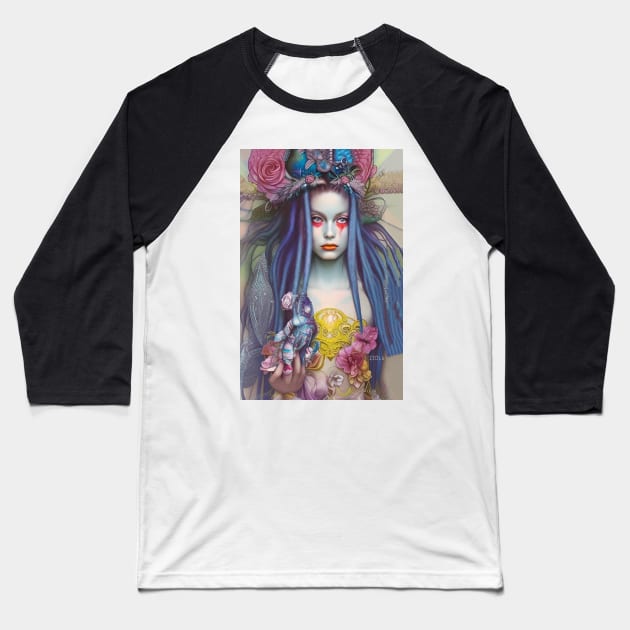 Blue Haired Voodoo Goddess Hippie Girl Baseball T-Shirt by ZiolaRosa